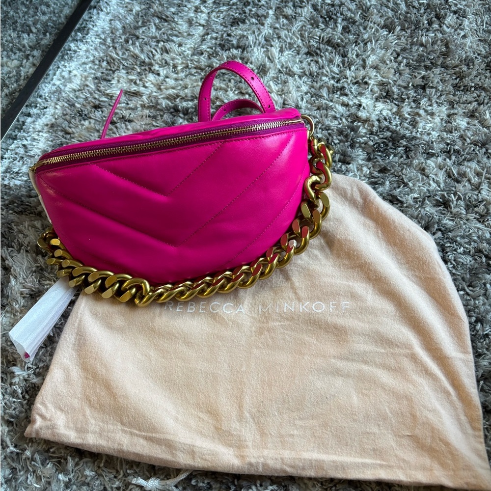 NEW Rebecca Minkoff Edie Maxi Pink Quilted Leather Crossbody Chain Bag